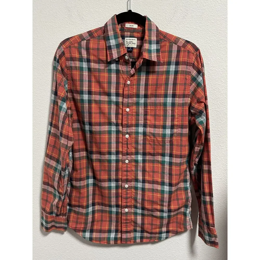 J. Crew Men's Button Down Plaid Shirt Slim 100% Cotton Long Sleeve Small
